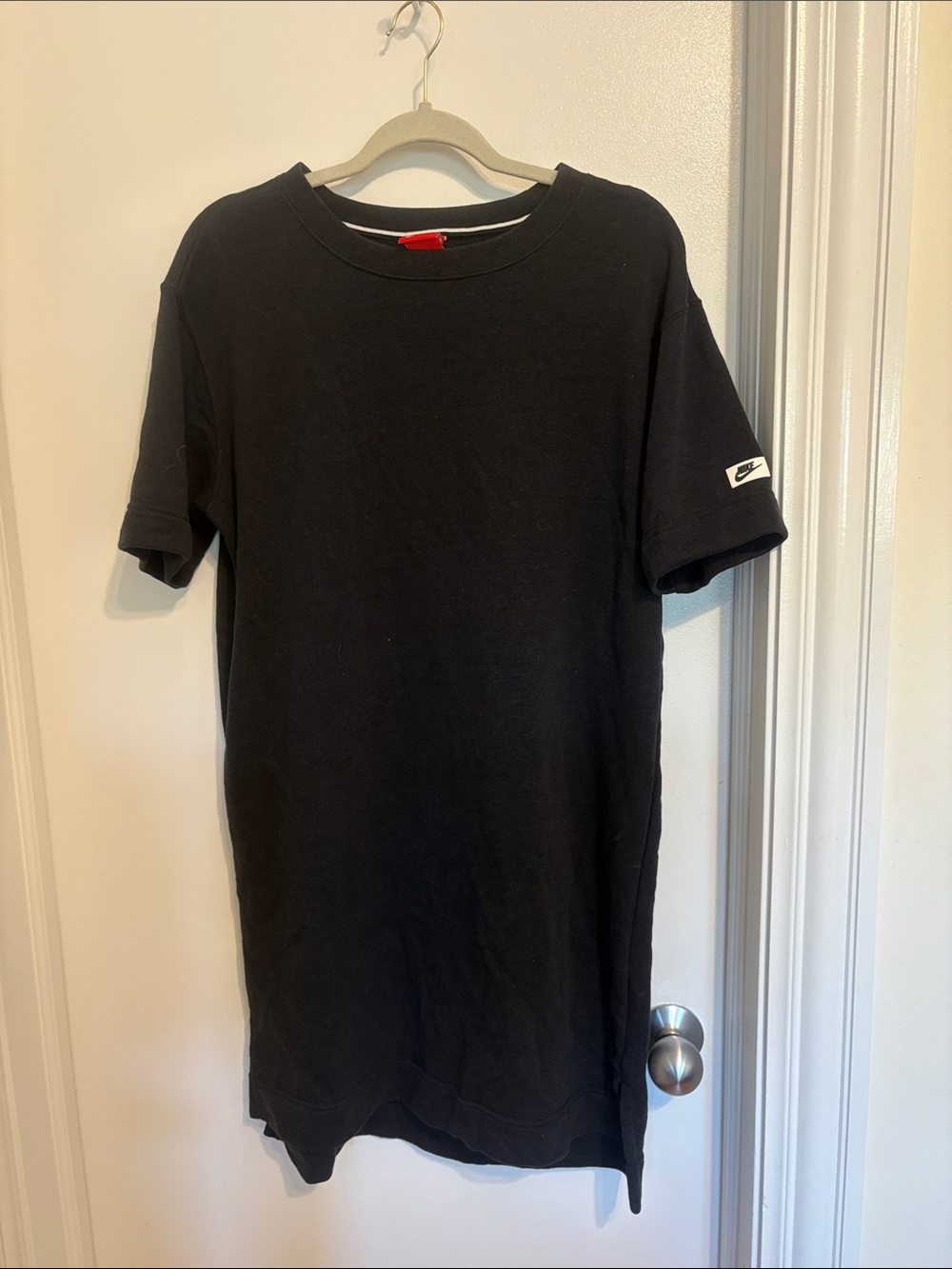 Nike Black Midi Crewneck Dress with Swoosh Sleeve Patch